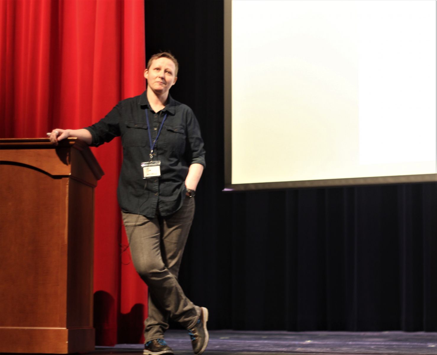 Two-time Oscar winner and Blythewood native Michelle Eisenreich talks with filmmakers during the inaugural Doko Film Fest. (Photo/Christina Lee Knauss)
