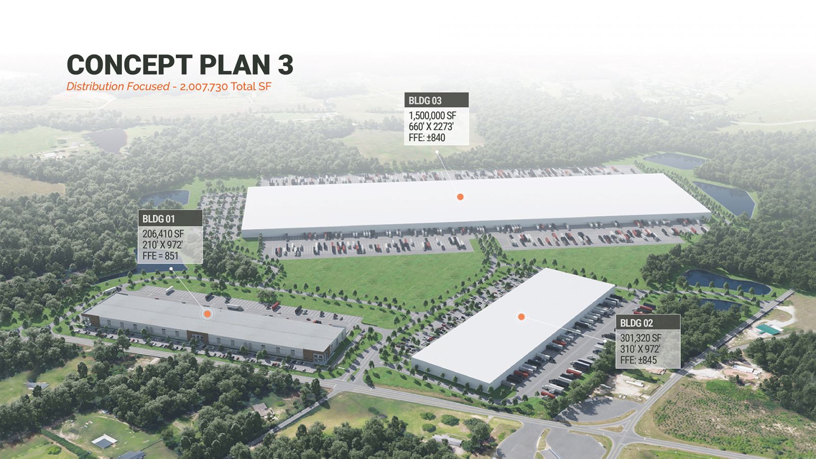 Plans for a distribution-focused park include three buildings, one with a cross-dock. (Photo/Provided)