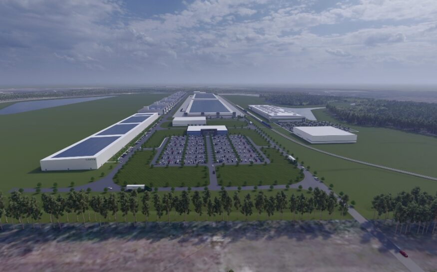 Redwood Materials has opened its $3.5B lithium-ion battery recycling facility in South Carolina, with plans to create 1,500 jobs at Camp Hall Commerce Park. (Rendering/Redwood Materials)