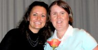 Lara Ceisel, executive director of the Barbara Stone Foundation, congratulates Amanda Hughey for completing the UP Professional Cohort. (Photo/Barbara Stone Foundation)