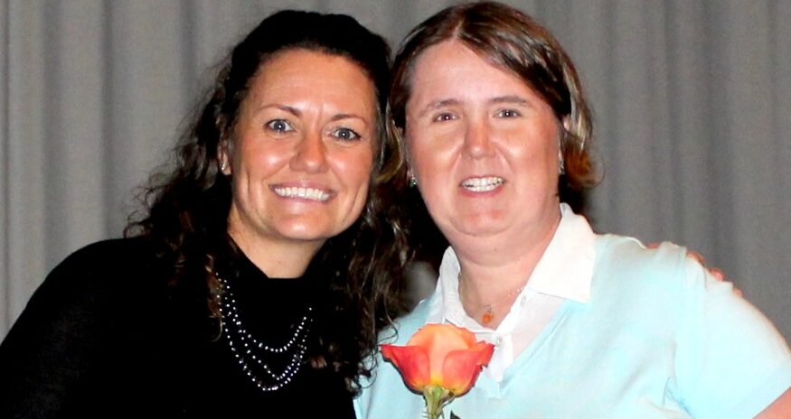 Lara Ceisel, executive director of the Barbara Stone Foundation, congratulates Amanda Hughey for completing the UP Professional Cohort. (Photo/Barbara Stone Foundation)