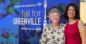 Stacy Brandon, left, Bank of America market president and Chef Veera Gaul, board chair of Fall for Greenville, at the Aug. 14 lineup announcement. (Photo/City of Greenville)|(Photo/City of Greenville)|(Photo/City of Greenville)