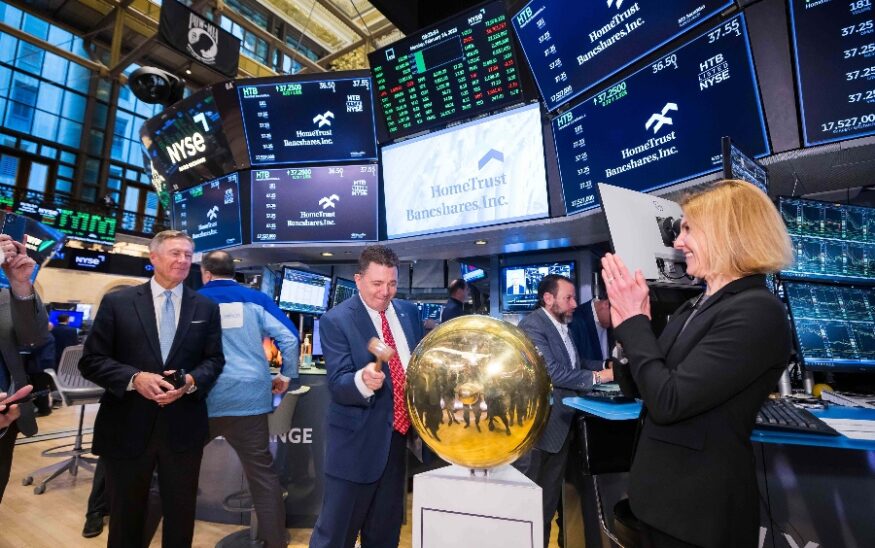Hunter Westbrook, president and CEO, recently rang The Opening Bell along with members of HomeTrust Bank’s board of directors and executive management team, in celebration of the bank moving its listing to the New York Stock Exchange. (Photo/HomeTrust Bank)