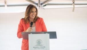 Haley Grau, executive director of the Middle Tyger Community Center, speaks during the groundbreaking ceremony of the Middle Tyger Education Center. (Photo/Middle Tyger Community Center)