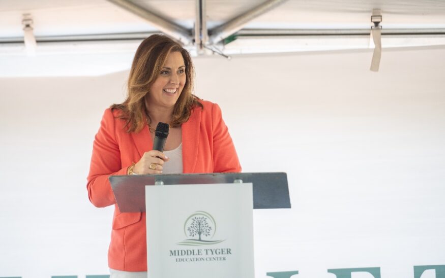 Haley Grau, executive director of the Middle Tyger Community Center, speaks during the groundbreaking ceremony of the Middle Tyger Education Center. (Photo/Middle Tyger Community Center)
