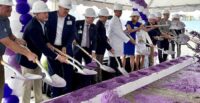 Novant Health officials turn purple soil to commemorate the start of construction on a 20-bed hospital on Patewood Drive. (Photo/City of Greenville)|
