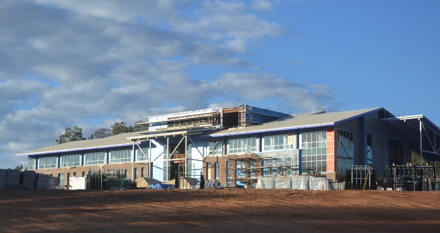 Several buildings that will make up the Harvey S. Peeler Jr. College of Veterinary Medicine are under construction on West Queen Street in Pendleton, near some of Clemson University’s facilities such as the T. Ed Garrison Arena and Expo Center. (Photo/Ross Norton)