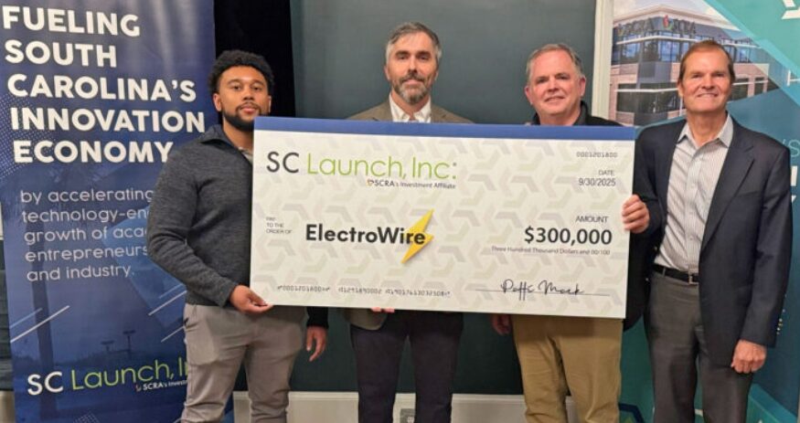 Javon Jones, SCRA senior investment associate, Dr. Robert Leonardi, founder of ElectroWire, Mitch Smith, SCRA senior investment manager, Lee MacIlwinen, SCRA chief program officer. (Photo/SCRA)