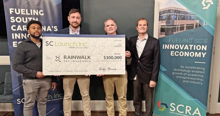 Pictured (left to right) are Javon Jones, SCRA senior investment associate; Joshua Snead, Rainwalk Technology CEO; Mitch Smith, SCRA senior investment manager; Lee MacIlwinen, SCRA chief program officer. (Photo/SCRA)