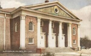 A historical view of the Pelzer Auditorium shows the century-old building in its early days. (Photo/Provided by Mill Town Players)