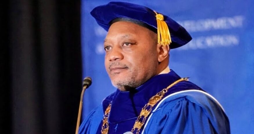 Denmark Technical College President Eric Brown speaks during his investiture ceremony Jan. 30 at the William L. McDuffie Student Life Center on the college’s campus. (Photo/Denmark Technical College)