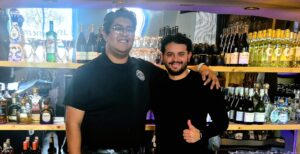 Kevin Juarez, district manager, and John Hernandez, director of operations in the bar at BridgeWay Station's newest restaurant. (Photo/Stephanie Kalina-Metzger)