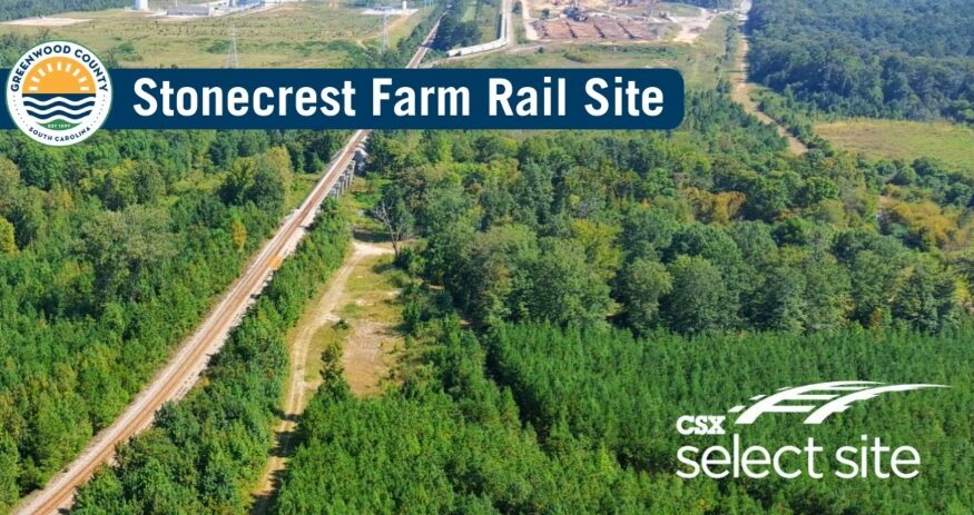 The Stonecrest Farm Rail Site in Greenwood County has been designated a CSX Select Site, recognizing its rail access, infrastructure readiness and potential for industrial development. (Photo/Greenwood County Economic Development)