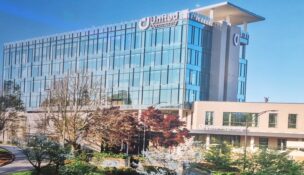 An MPS rendering of United Community was on display at the announcement. The bank has committed to moving into the proposed new development. (Photo/Stephanie Kalina-Metzger)