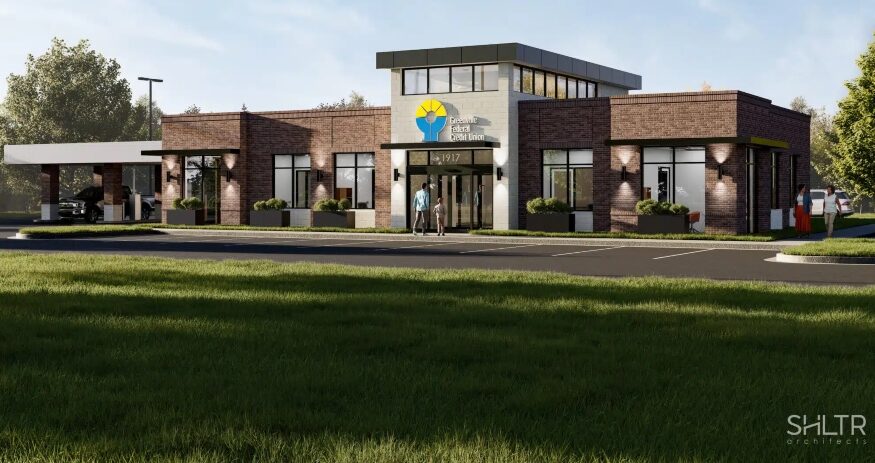 A new Greenville Federal Credit Union branch is planned for Cedar Lane Road in Berea to expand access to financial services. (Rendering/SHLTR Architects)