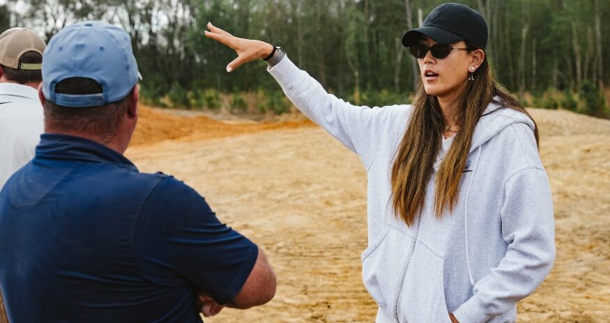 LPGA champion Michelle Wie West and architect Mike Koprowski survey their blank canvas — 25-acre piece of the Sandhills that will soon be the Sweet Tooth golf course. (Photo/Ryan Barnett)