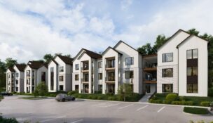 Construction is underway on Venture on the Trail, a 222-unit apartment community along the Prisma Health Swamp Rabbit Trail in Greenville. (Rendering/13th Floor Investments)