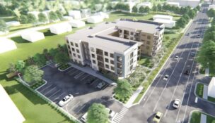 Developers and community partners broke ground on Southernside West, a 54-unit affordable senior housing community planned for Greenville’s Southernside neighborhood. (Rendering/McMillan Pazdan Smith)