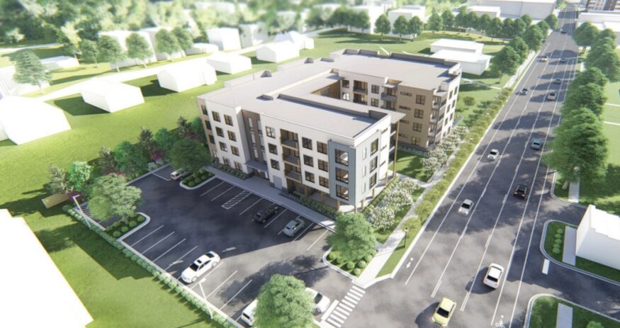 Developers and community partners broke ground on Southernside West, a 54-unit affordable senior housing community planned for Greenville’s Southernside neighborhood. (Rendering/McMillan Pazdan Smith)