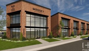 NOMA Crossings at Cottontown & Massey Engineering HQ includes renovation and conversion of an existing auto shop and construction of a mixed-use retail and office building. (Rendering/Project Plus Architecture)