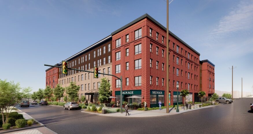 Subtext and PGIM plan to develop a seven-story, 221-unit mixed-use apartment community in Columbia's Vista district near the University of South Carolina. (Rendering/ESG Architecture & Design)