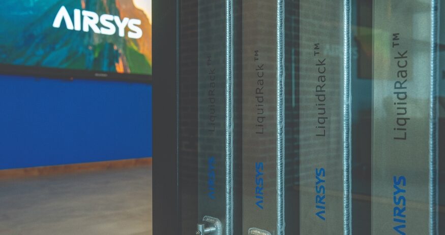 An Airsys cooling rack is designed to efficiently remove heat from high-performance data center servers using advanced liquid cooling technology. (Photo/Airsys)