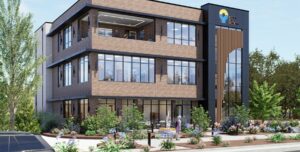 A rendering of Greenville Federal Credit Union's planned $9.5 million expansion, which will add a three-story administrative building to its Wade Hampton Boulevard campus. (Rendering/SHLTR)