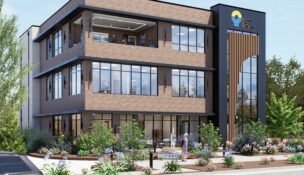 A rendering of Greenville Federal Credit Union's planned $9.5 million expansion, which will add a three-story administrative building to its Wade Hampton Boulevard campus. (Rendering/SHLTR)