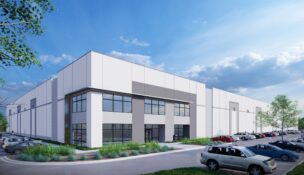 A rendering shows the N. Greenwood Phase II Speculative Building, one of four commercial construction projects featured in this edition of Under Construction. (Rendering/McMillan Pazdan Smith)