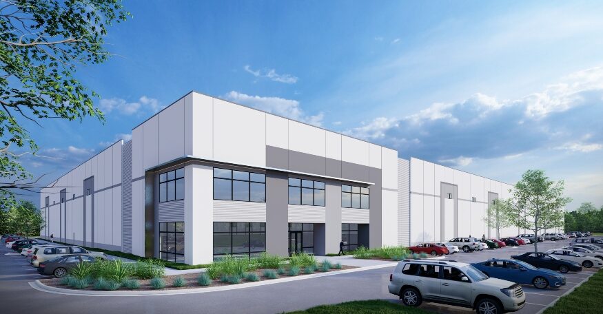 A rendering shows the N. Greenwood Phase II Speculative Building, one of four commercial construction projects featured in this edition of Under Construction. (Rendering/McMillan Pazdan Smith)