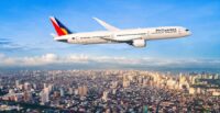 A Boeing 787-9 Dreamliner flies above Manila. Philippine Airlines has committed to growing its fleet of North Charleston-made jets. (Photo/Boeing)