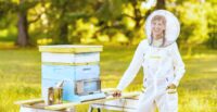 Jenna York, founder of Charleston-based Jeometry Beewear, designed the lightweight Sunny Suit to give female beekeepers a better-fitting, more comfortable alternative to traditional protective gear. (Photo/Mary Catella, Mary Kathleen Photography)