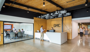 GMC’s existing lobby at The Commons reflects the firm’s current Greenville office environment, which will be expanded to accommodate continued growth. (Photo/Goodwyn Mills Cawood)