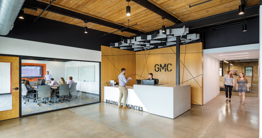 GMC’s existing lobby at The Commons reflects the firm’s current Greenville office environment, which will be expanded to accommodate continued growth. (Photo/Goodwyn Mills Cawood)